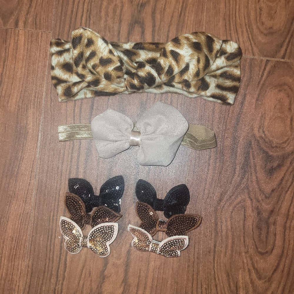 Cheetah 8 piece headband and hairbow set for girls